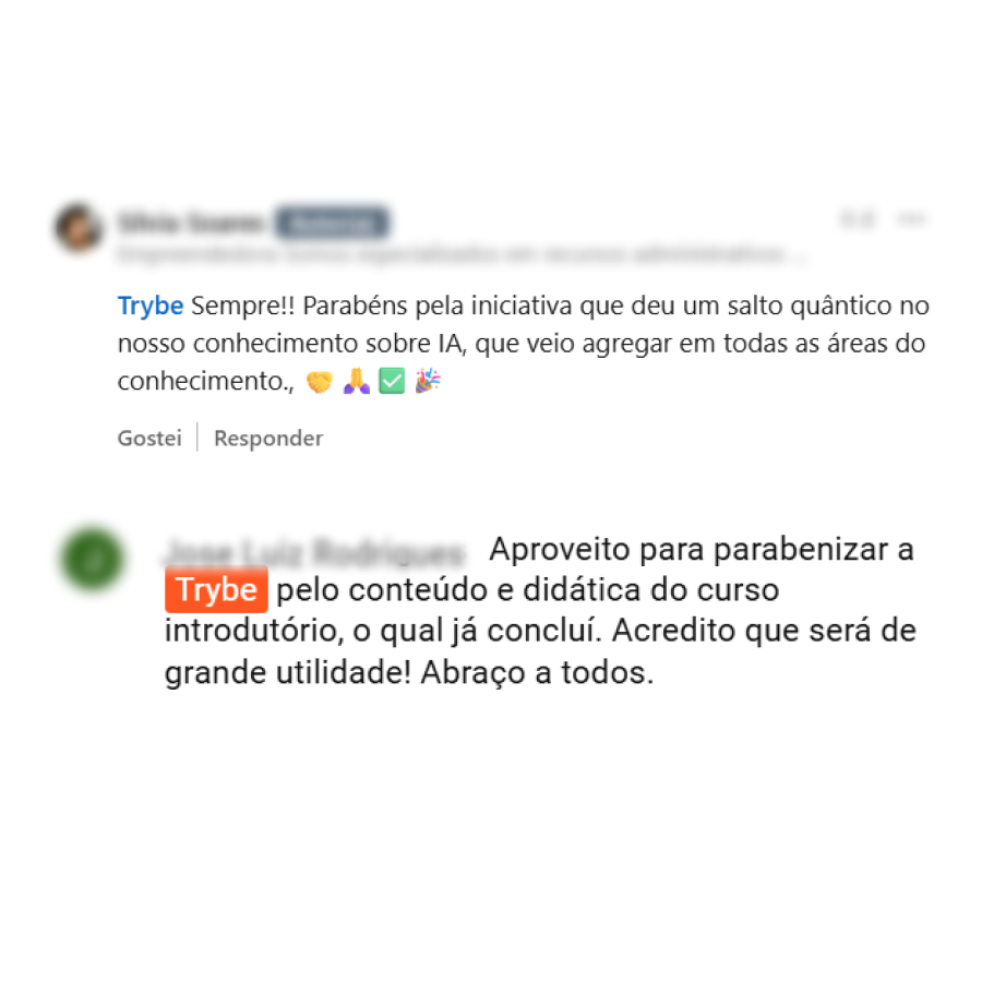 Comentário agradecendo à Trybe pela iniciativa dos Workshops Gratuitos de IA aplicada ao Direito
